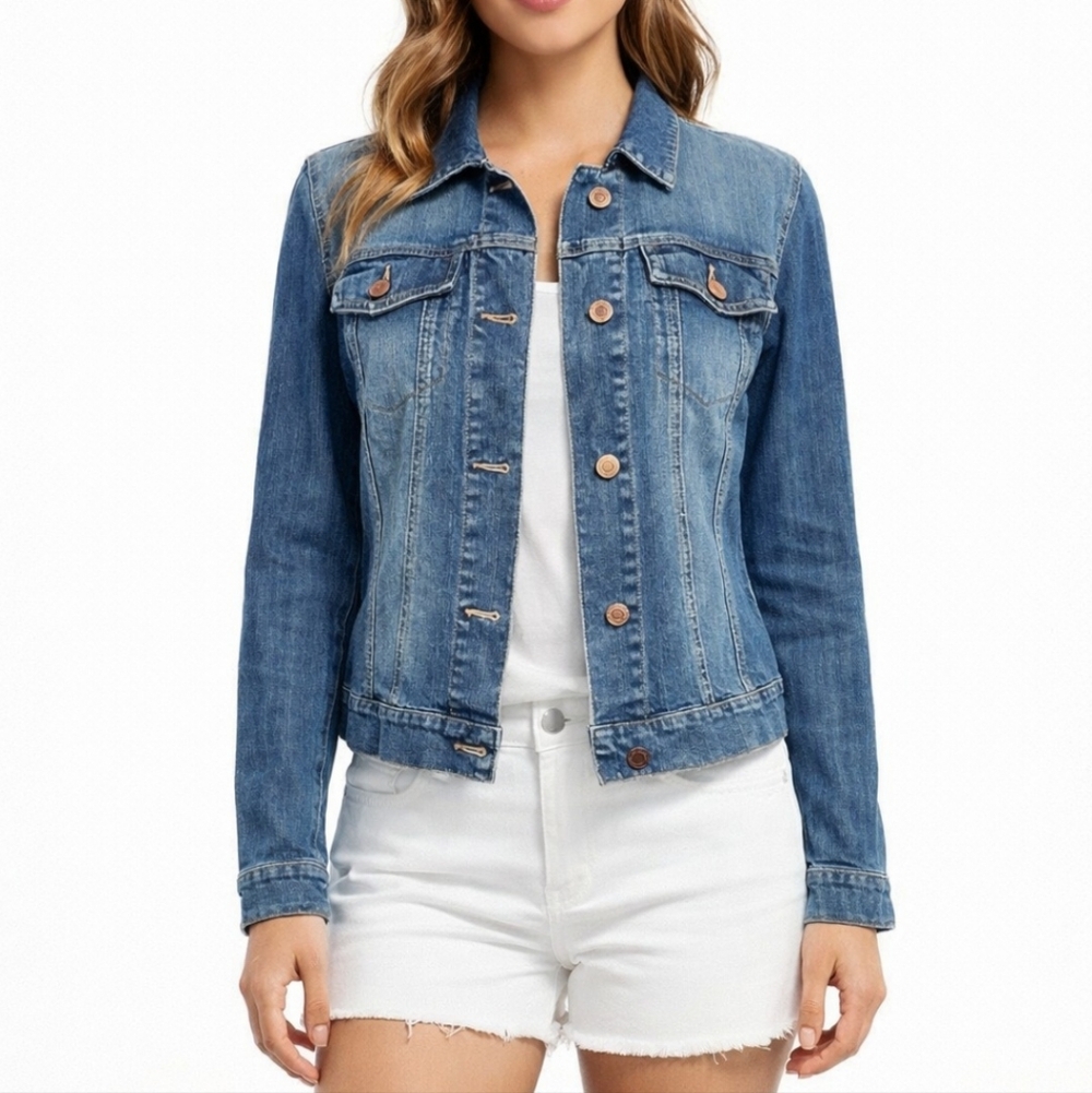 New York And Co Women’s Stretch Denim Jacket Size 4 Blue Classic Fitted Jean